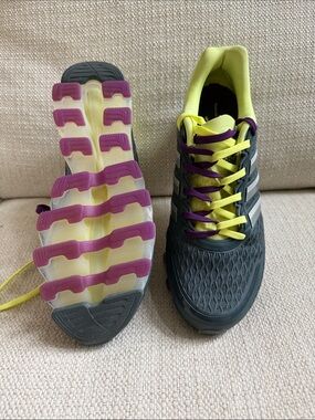 Adidas Women's Gray Running Shoes with Yellow Interior and Spring Blade